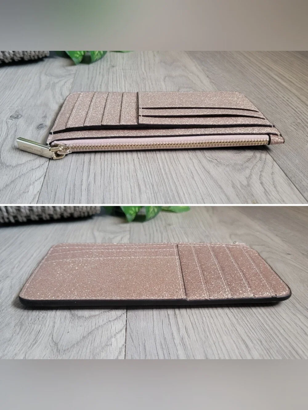 kate spade New York Glitter Large Slim Cardholder Rose Gold Wallet, 6.5